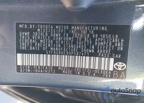 2017 Toyota Corolla L from USA, damaged, VIN 5YFBURHE8HP587471